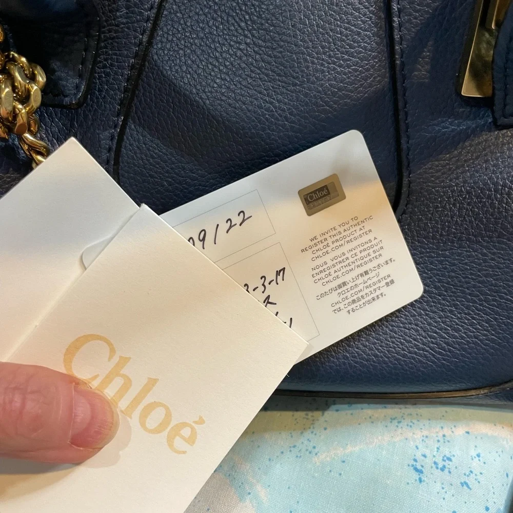 Chloe Dark Blue Leather Satchel with Gold Hardware - Picture 13 of 14